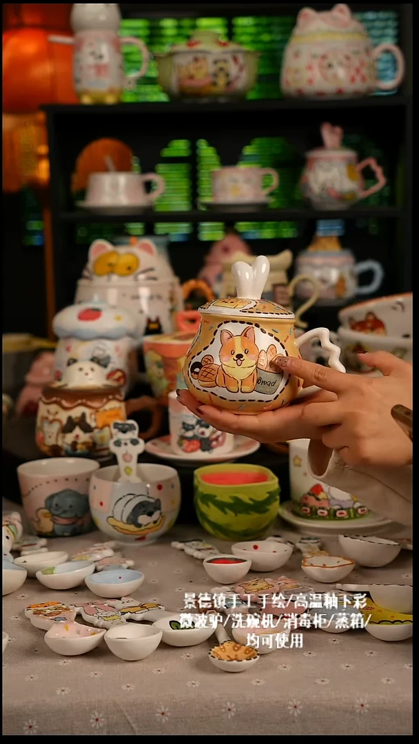 陶瓷无盖款景德镇高温釉下彩纯手绘创意瓷