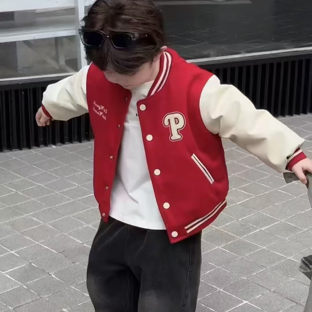 L376韩版年款皮袖加绒棒球服外套