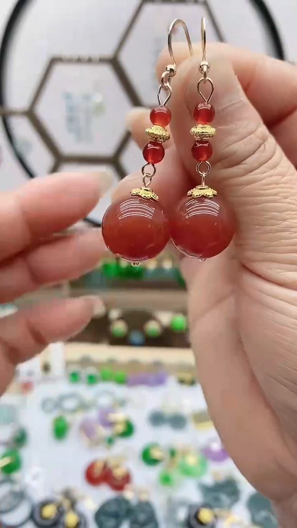 银S925镶嵌南红玛瑙耳饰187