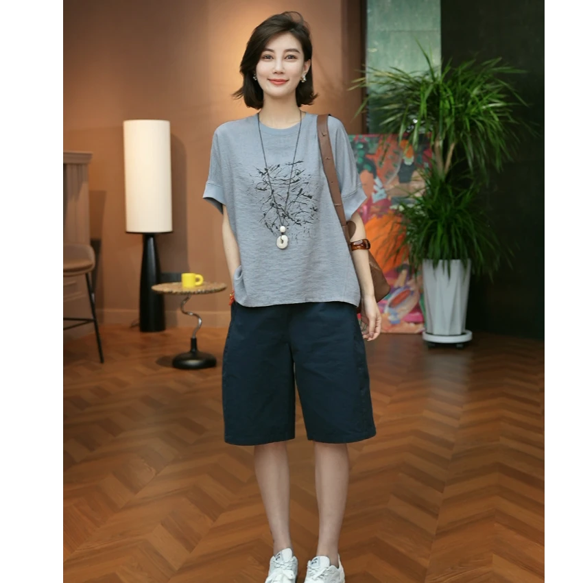Syan【水墨画】千金清冷感贵系衣服潮流百搭宽松圆领短袖T恤