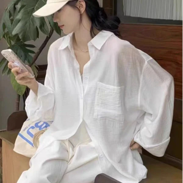 232秋新款衬衫女长袖韩版宽松百搭休闲纯色外穿衬衣外套4026