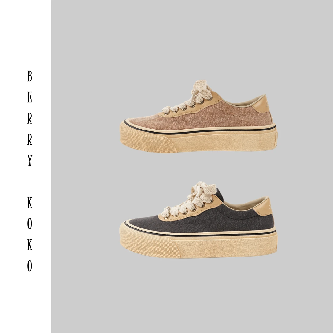 【MISSKO】时尚日系复古做旧洗水低帮牛仔帆布户外板鞋（高品质）X02