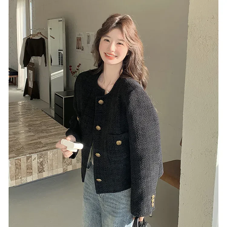 【清货】小清新短款常规短外套圆领女单排扣做旧小香风