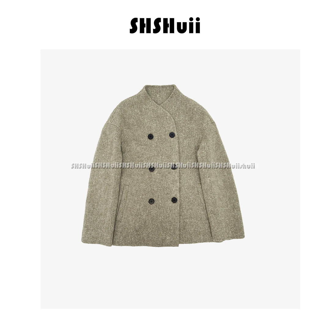 IN.SHuii【麦鎏金】双排扣羊毛呢外套半身裙两件套