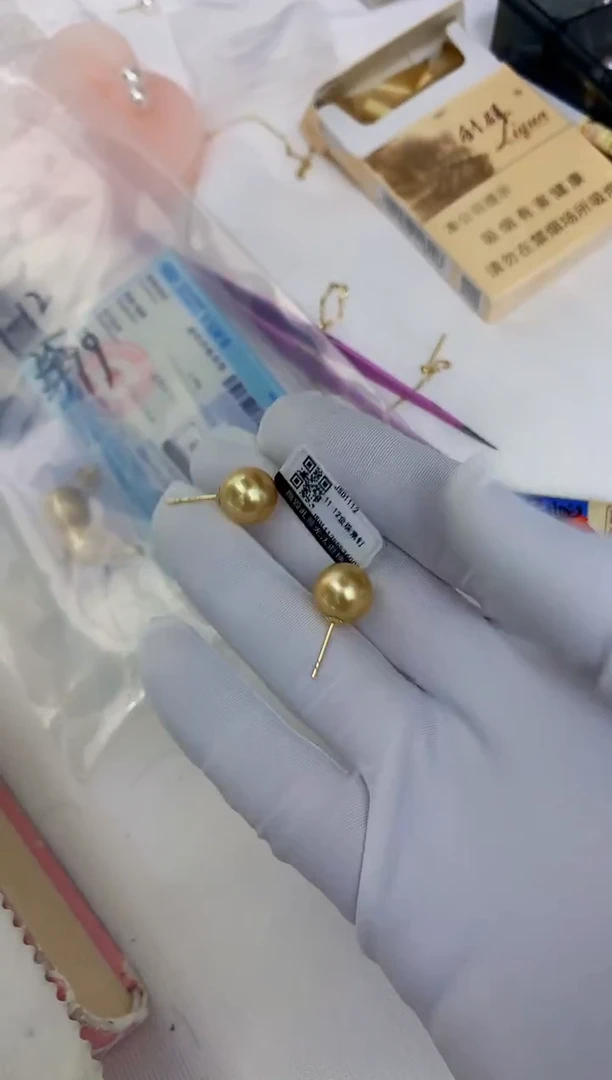 18K金镶嵌饰品海水珍珠11-12金珠素钉定制