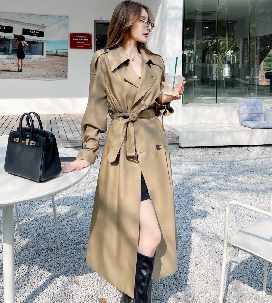 2025新款高级感卡其色网红爆款春秋韩系宽松中长款风衣外套1091