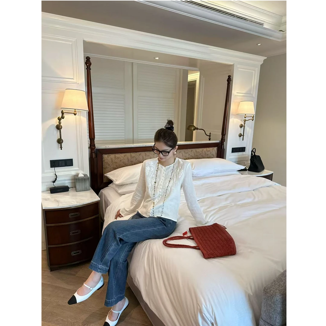 LUOZHIYIN/罗知音T112085TZ法式春季中长款衬衫纯色衬衣