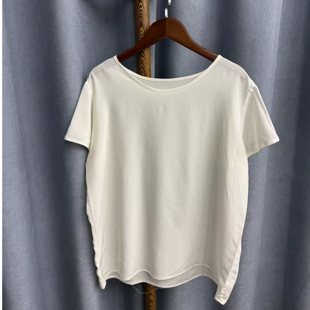 （瑕疵）秋季新款休闲时尚圆领桑蚕丝短袖上衣女H687