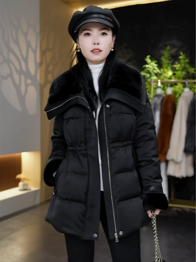 高端水貂翻领鹅绒服保暖羽绒服小A版显瘦修身袖口整貂