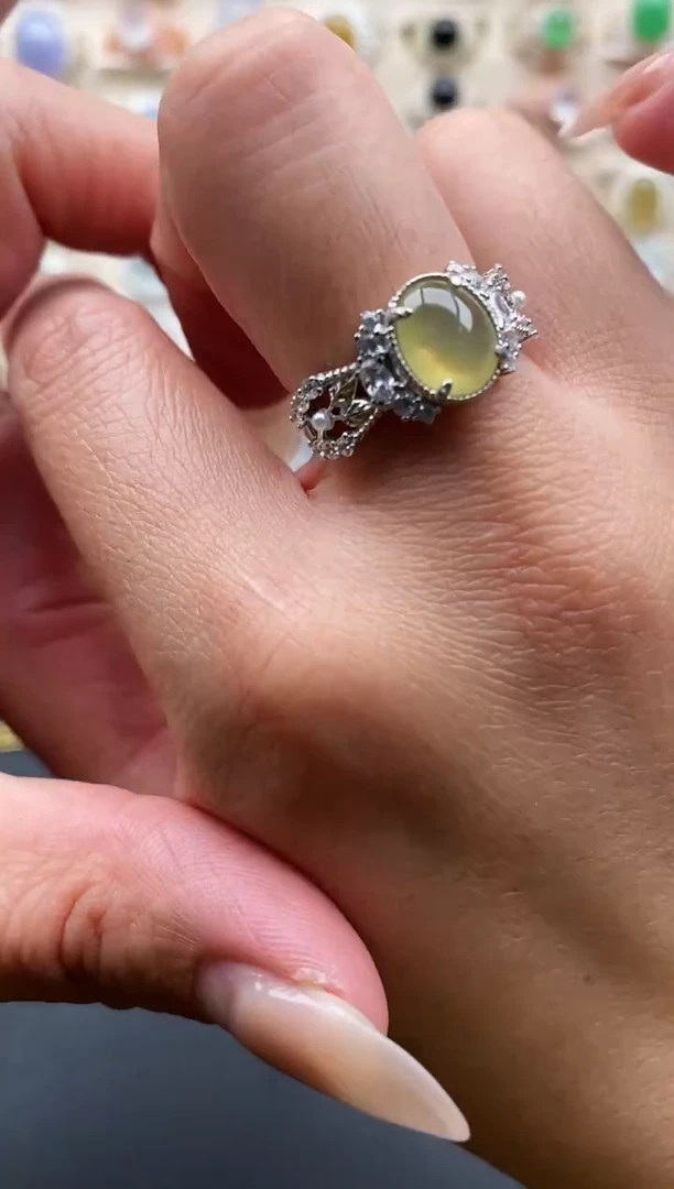 银S925镶嵌戒指翡翠缅甸天然翡翠A货1 6-4