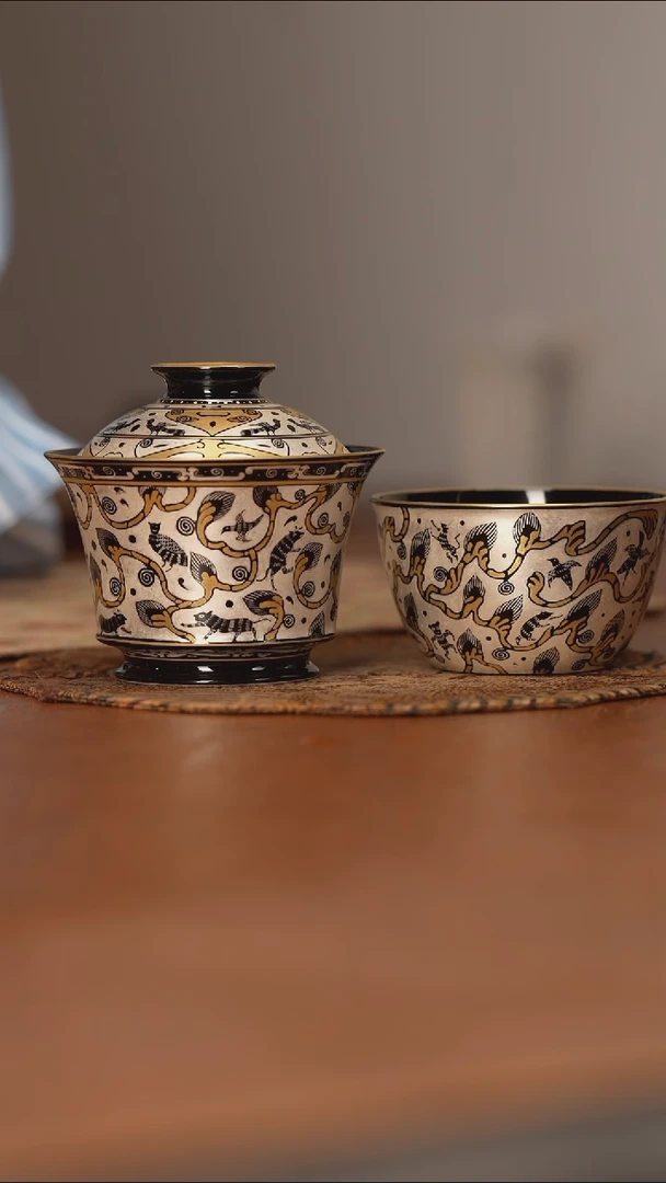 杯艺林堂仿漆器错金银万物有灵