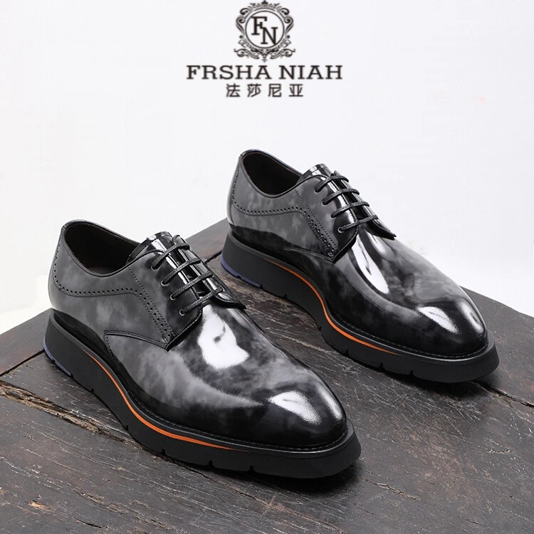 法莎尼亚高级感休闲皮鞋柔软透气男士正装商务皮鞋正装系带增高款