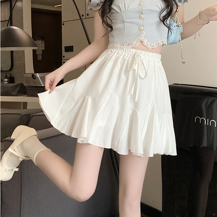 大码松紧腰半身裙女装夏季高腰显瘦A字裙梨形身材胖MM百褶短裙子