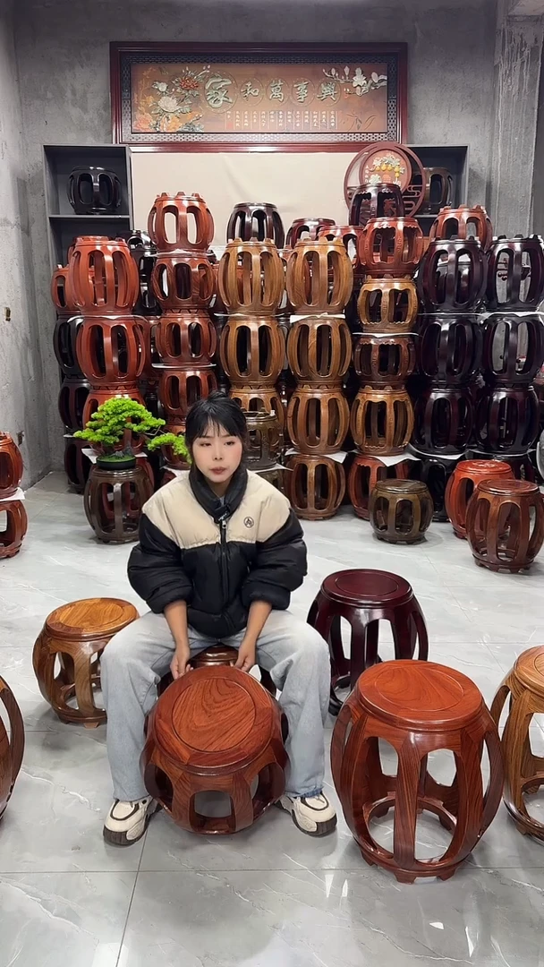 【闪购商品】花梨木类家具花梨色小号鼓凳一对