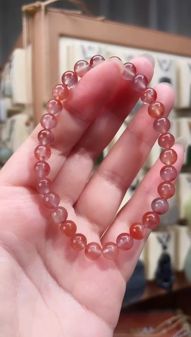 未镶嵌手串南红玛瑙6+m四川瓦西料紫地冰飘南红手串（无注胶）