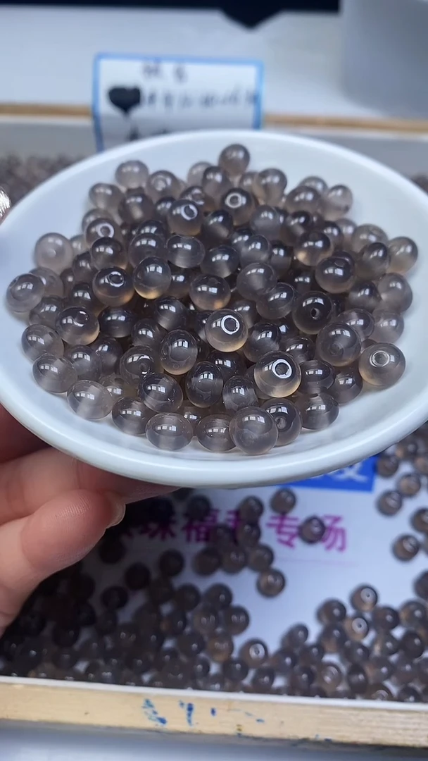 未镶嵌散珠玛瑙/玉髓E667 冰烟灰玛瑙鼓珠8*6mm10颗8.8元