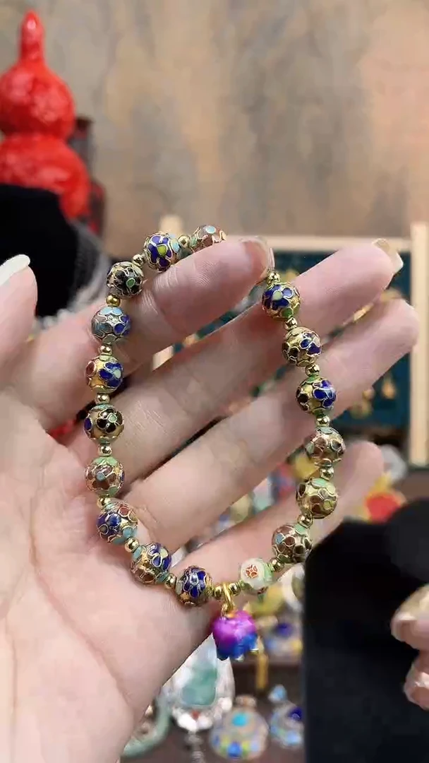 非遗手工景泰蓝金地手串0.8