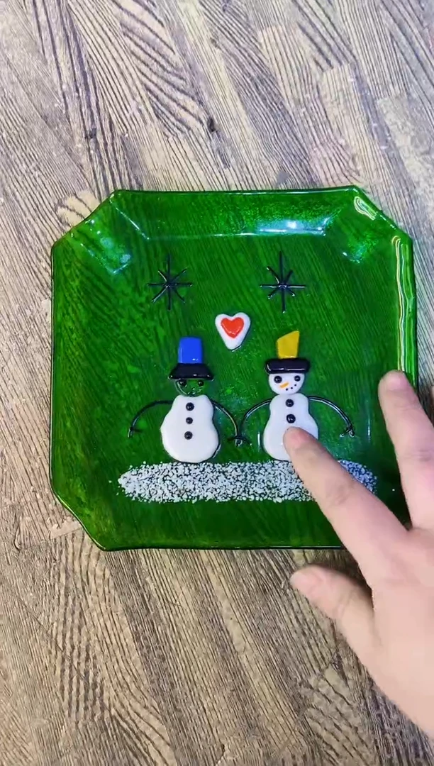 【闪购商品】琉璃手工艺品雪人盘子