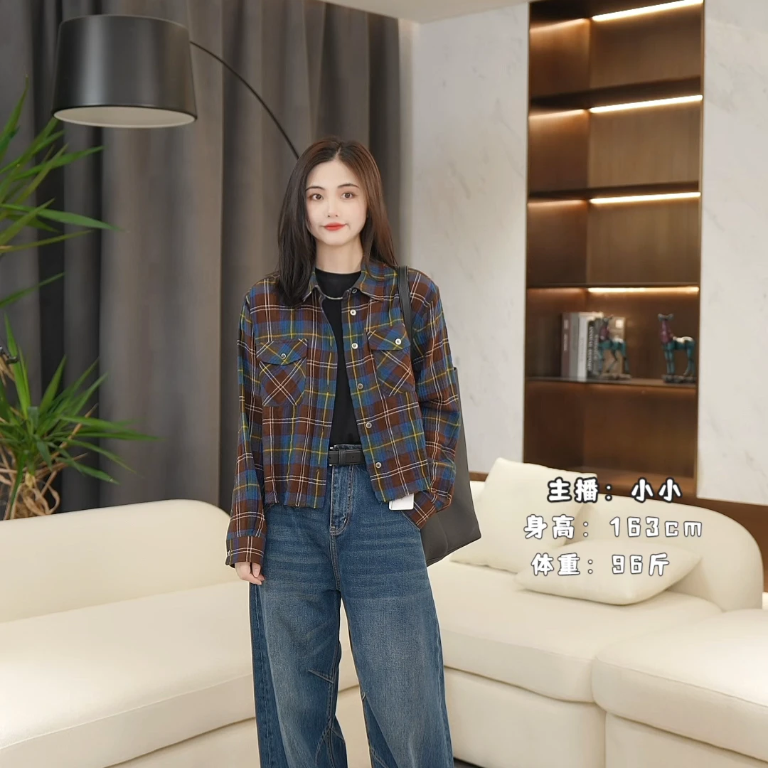 LAZYVISION【西雅图】天丝羊毛混纺格子女士长袖衬衫ZMD-20104小小