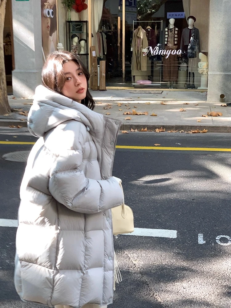 深定SHENDING高奢新国标90白鸭绒2025泡芙连帽中长款羽绒服极寒