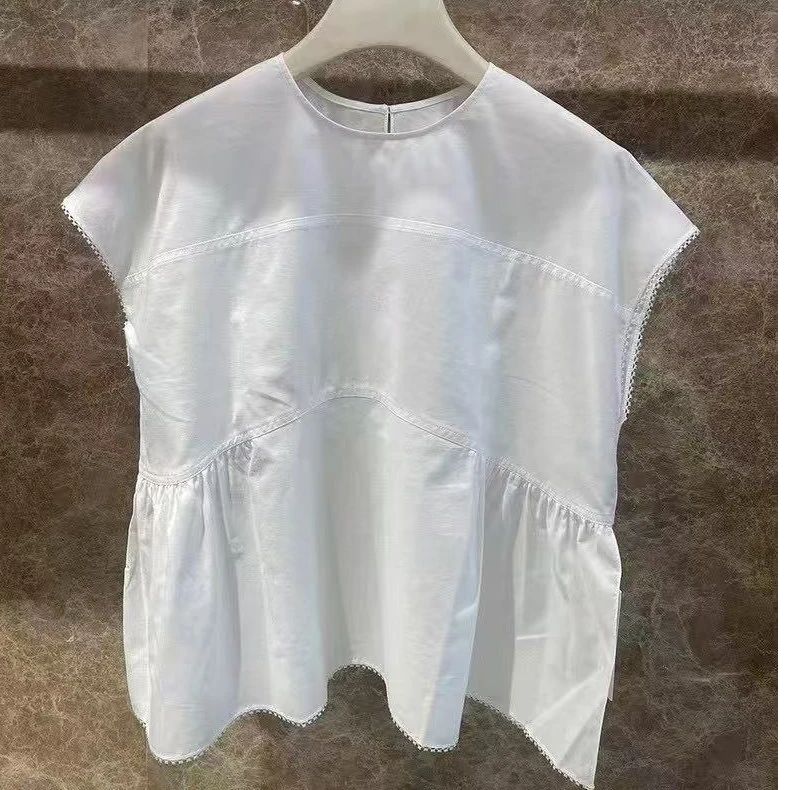 深圳南油高端女装25夏季新款轻薄手工捏褶极细蕾丝边上衣
