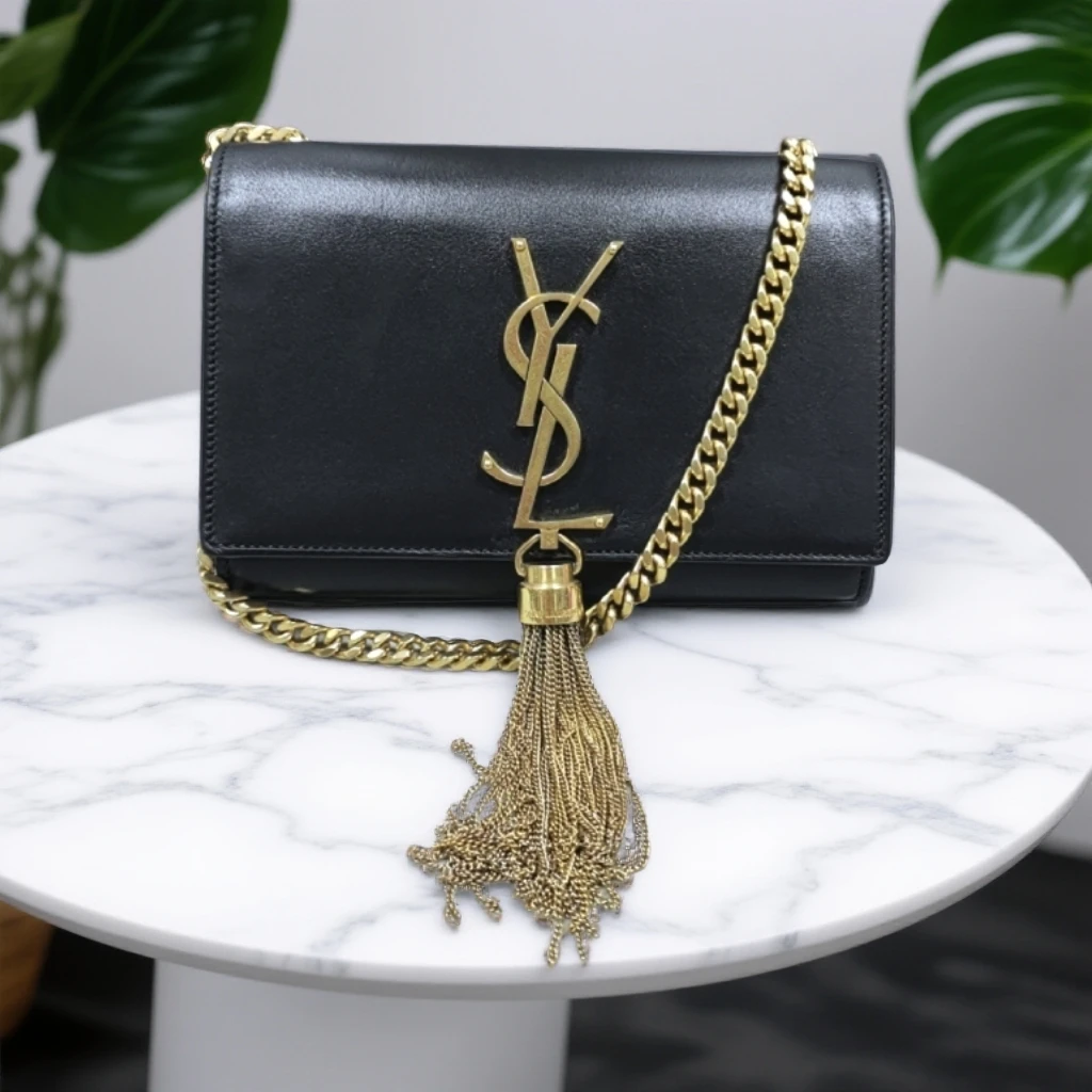 95新 YSL/圣罗兰  黑金流苏链条包  1855 9803