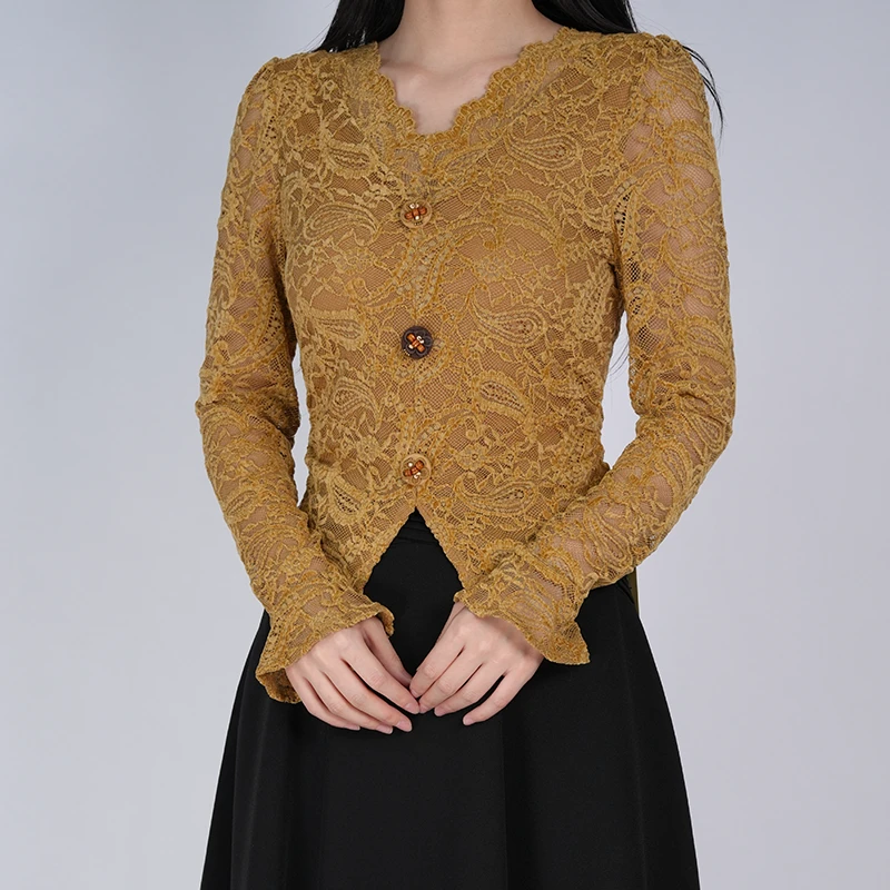 浒城古娘中式减龄气质显瘦提花蕾丝百搭时尚上衣 WH05007718