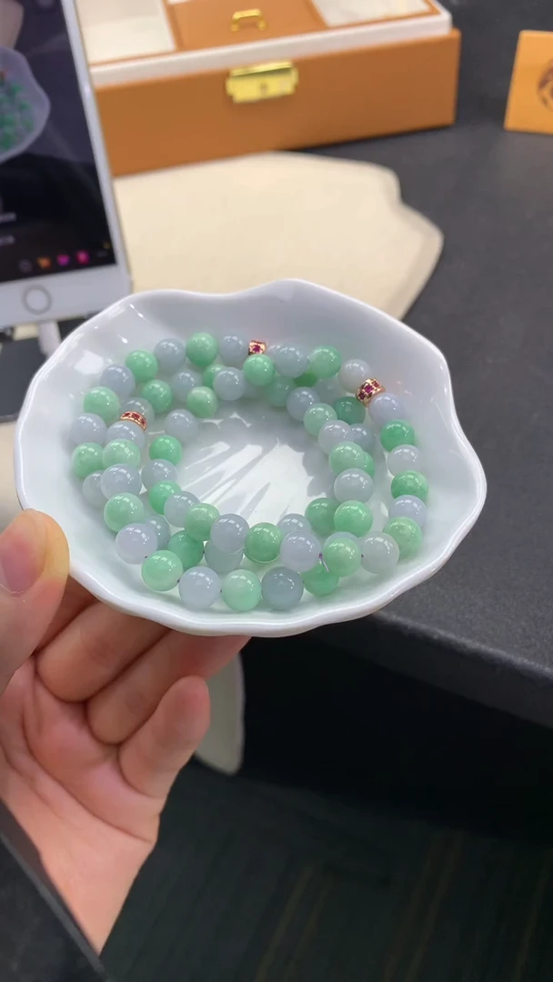 未镶嵌手串翡翠FC385 翡翠双彩手串 多样性发其一