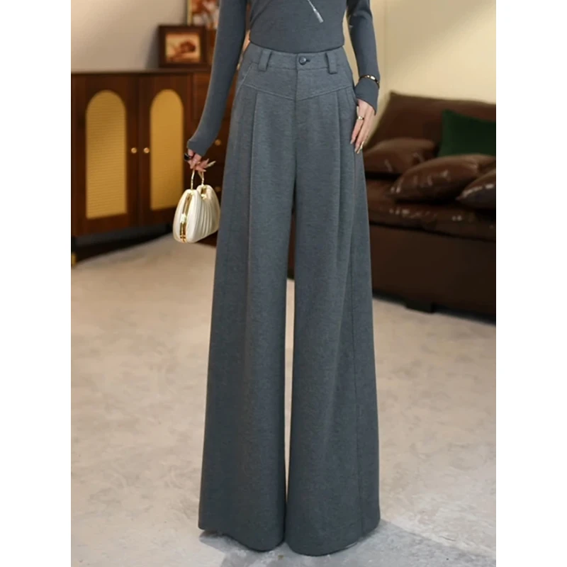 软糯暖肤呢A版阔腿裤女2025秋冬加厚新款高腰显瘦休闲毛呢大脚裤