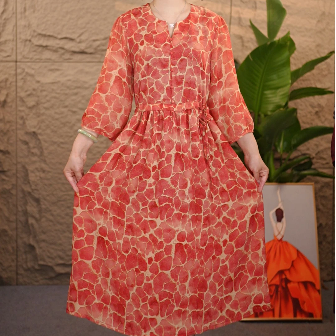 876夏季新款时尚气质显瘦女宽松连衣裙中长款中国风妈妈装裙子