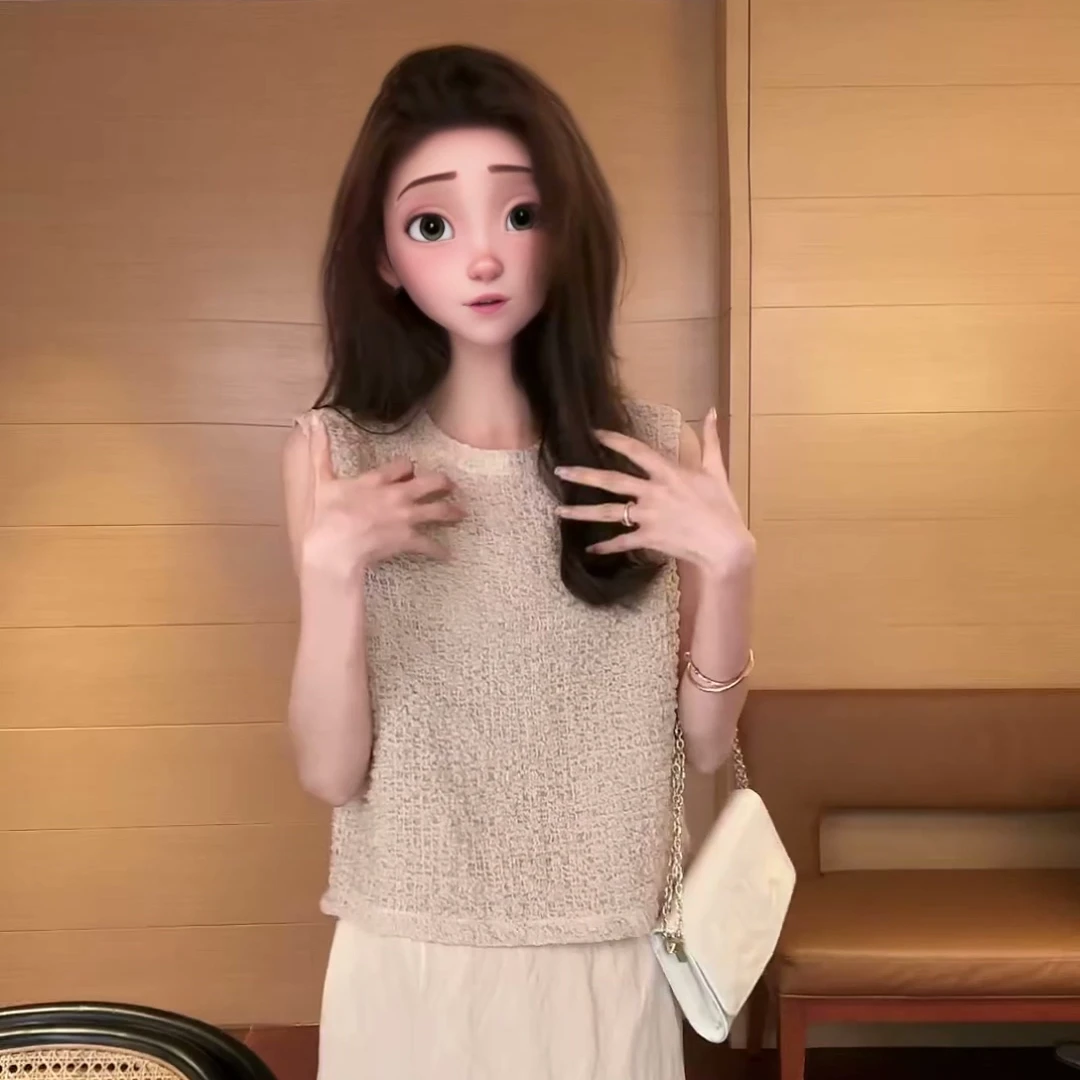 圆领无袖T恤春夏女圆领时尚纯色小香风气质宽松套头针织百搭上衣