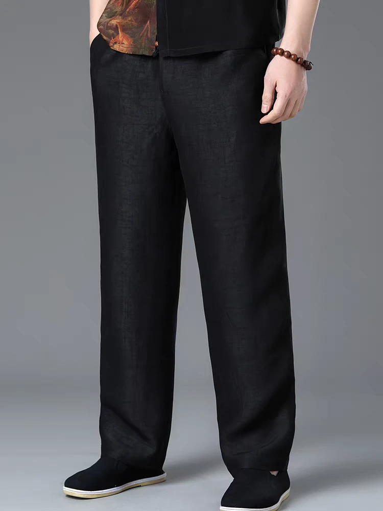 【南库】聽扇.桑蚕丝香云纱新中式国风休闲百搭黑色宽松简约裤子