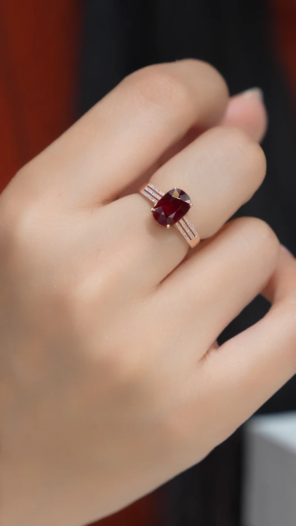【闪购商品】红色碧玺18K金戒指18K金镶嵌18K金戒指