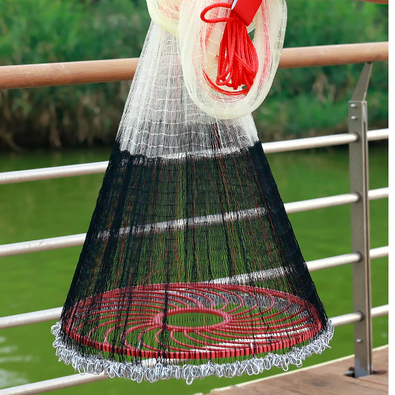 升级新款牙齿飞盘撒网手抛网渔网上鱼线下尼龙加重铁链