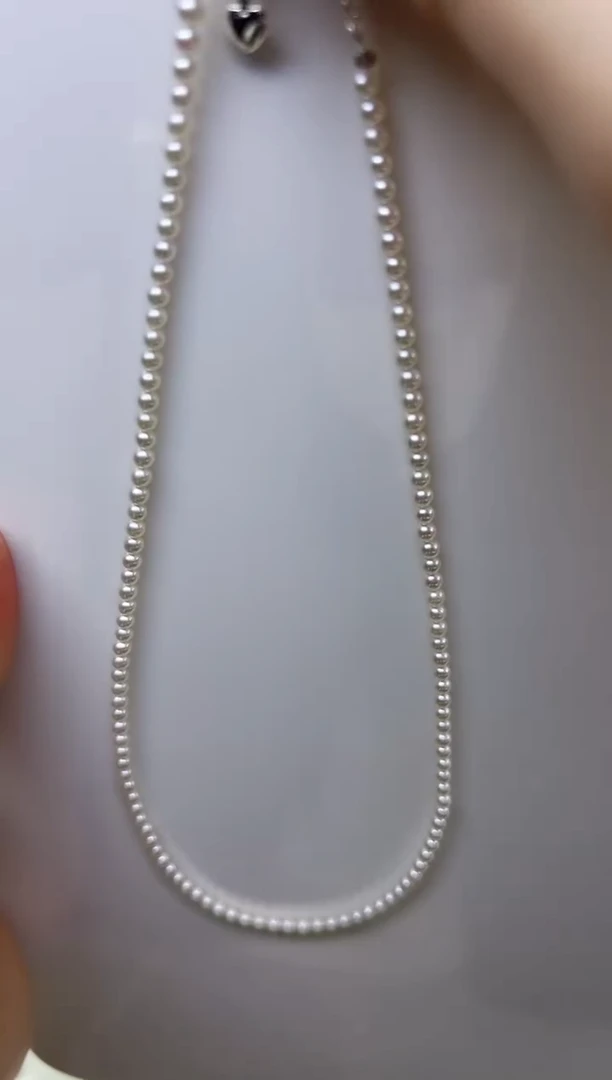 项链未镶嵌淡水珍珠白色近正圆小米链3-3.5mm