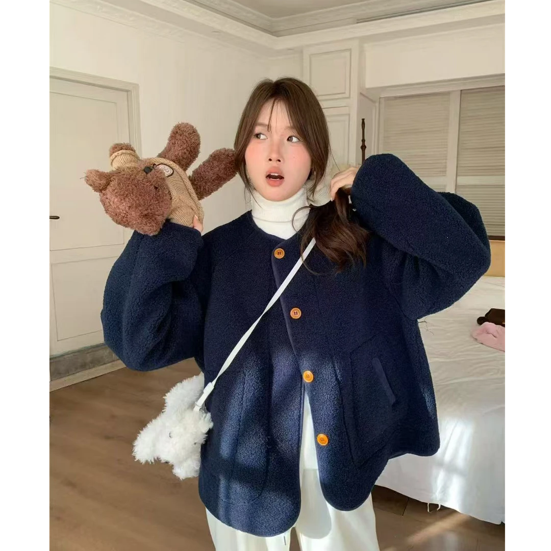 羊羔毛外套 宽松超慵懒皮毛一体短款秋冬保暖毛毛外套