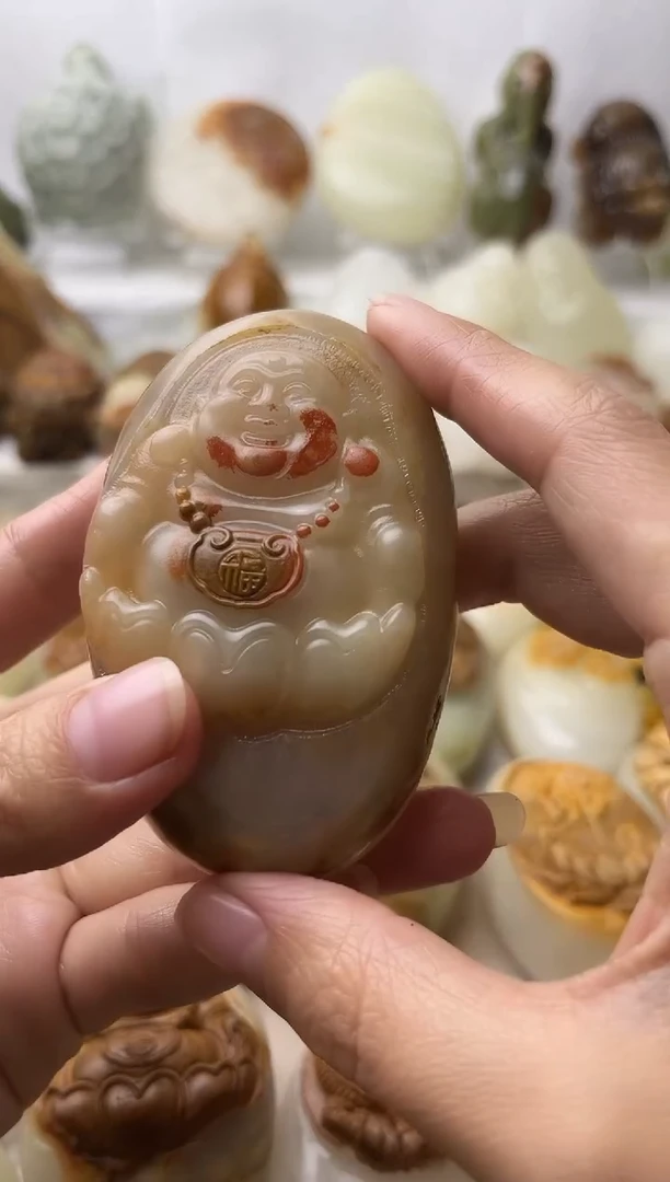 石材古青石棉纹正常不退换弥勒佛微瑕