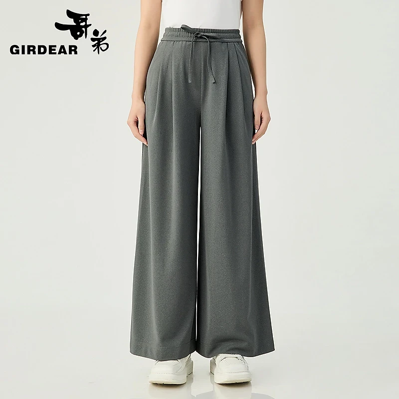 哥弟休闲阔腿裤早春新款通勤经典百搭高腰松紧垂感裤子1100285