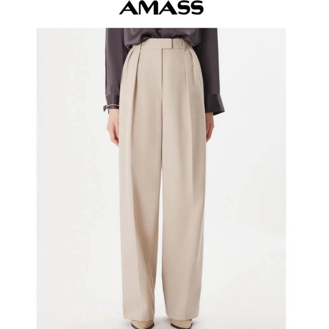AMASS/阿玛施高腰阔腿国裤百搭显瘦老钱风三角标西装裤5100349