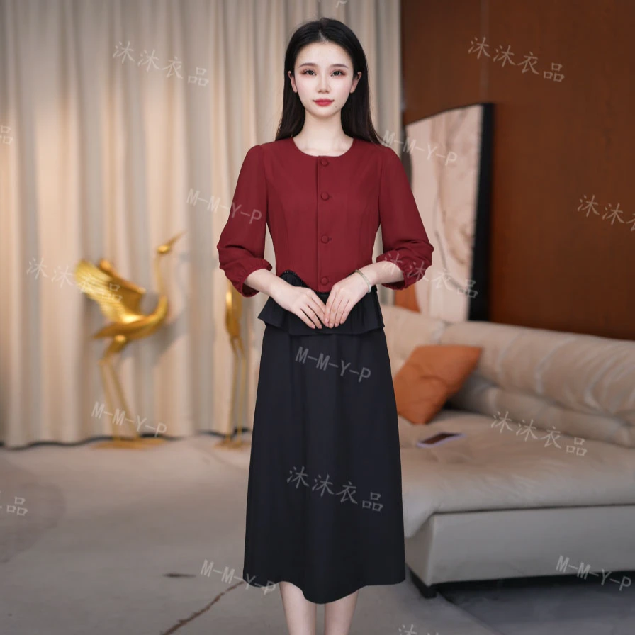 连衣裙显瘦气质九分袖时尚夏季复古收腰中式显瘦气质九分袖时尚