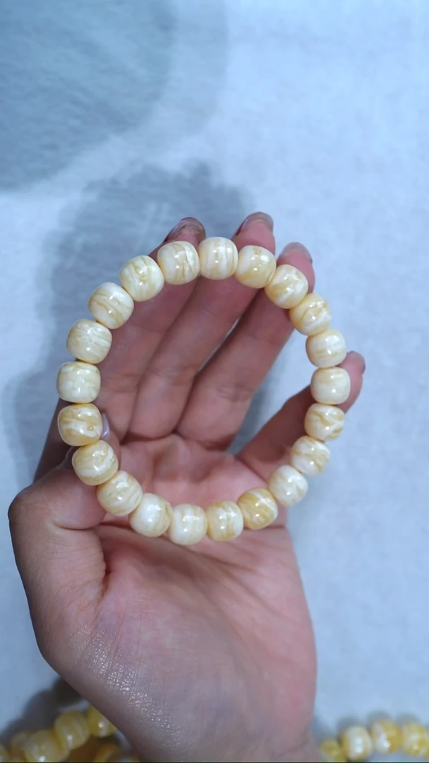 手链蜜蜡未镶嵌典藏级同料10mm瓷白浓蜡橘底虎皮千层雪