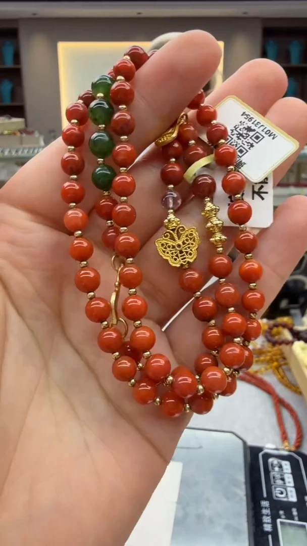 南红玛瑙未镶嵌颈饰42秒拍号 假一罚三