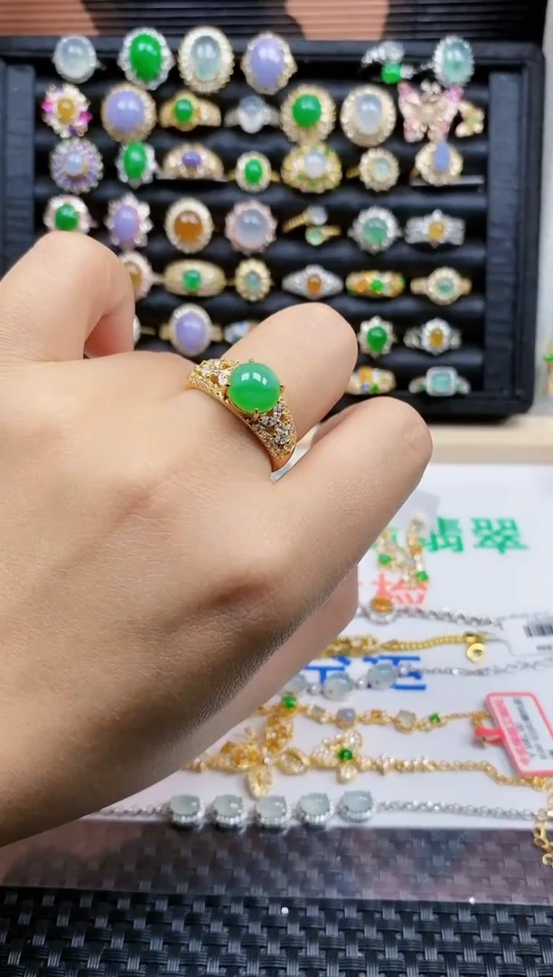 银S925镶嵌戒指翡翠373