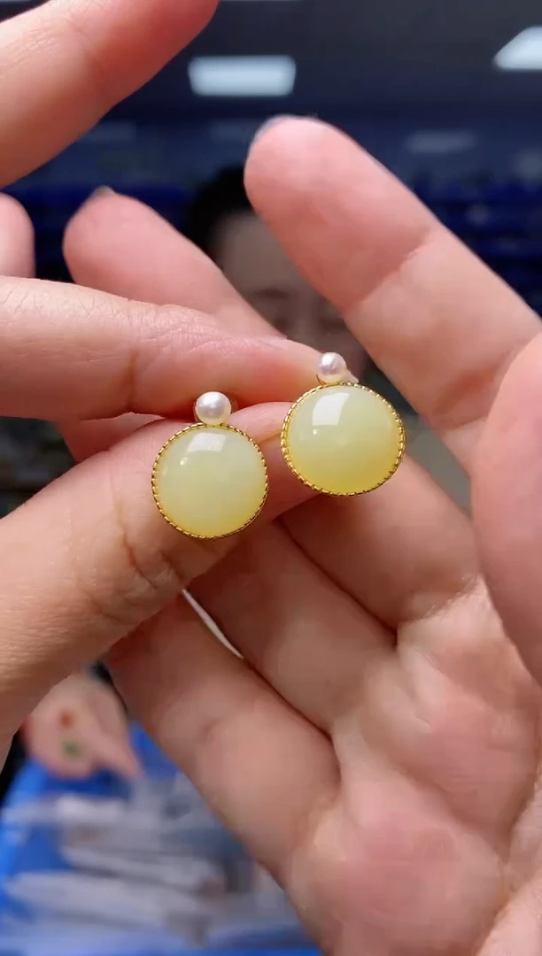 【闪购商品】和田玉耳饰银S925镶嵌EZ4004