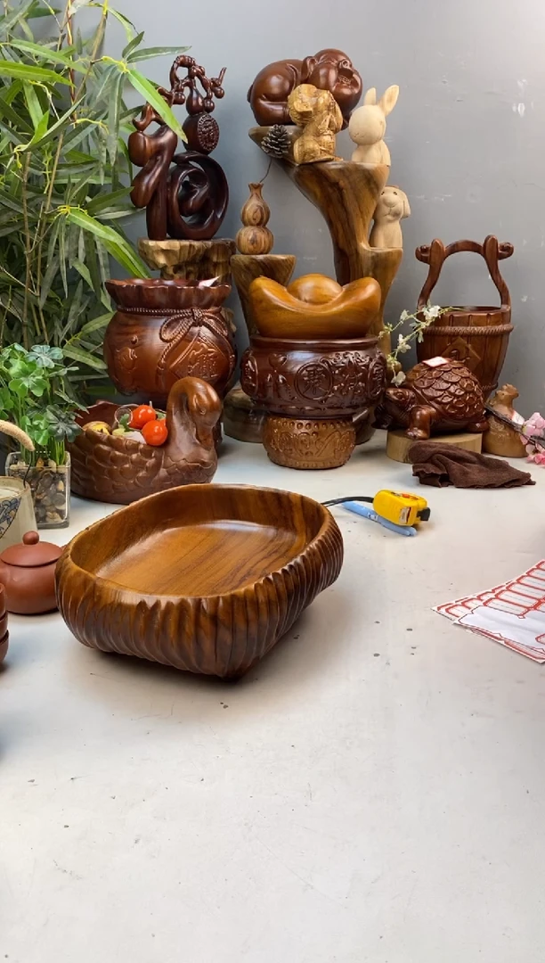 香樟木A59竖条纹果盆/尺寸