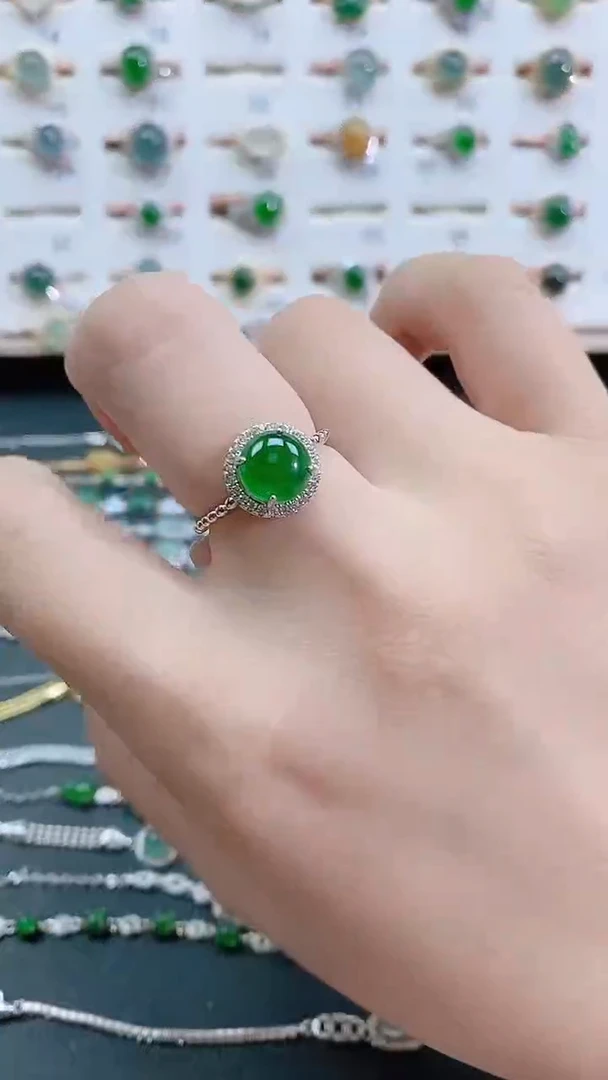 银S925镶嵌戒指翡翠天然翡翠
