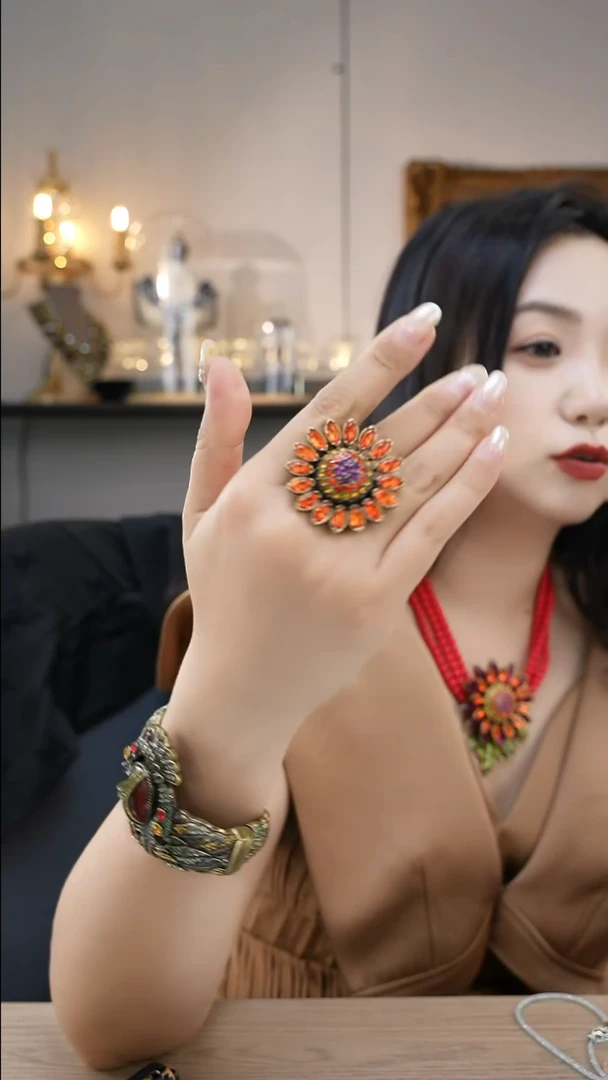 铜合金无潘****?橘色向日葵戒指