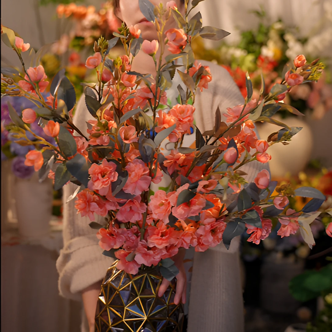山茶花 仿真花 秋粉色长支大头茶花 绢布可水洗秋色假花客厅装饰