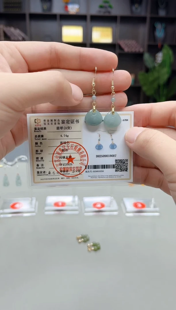 银S925镶嵌翡翠耳饰328000