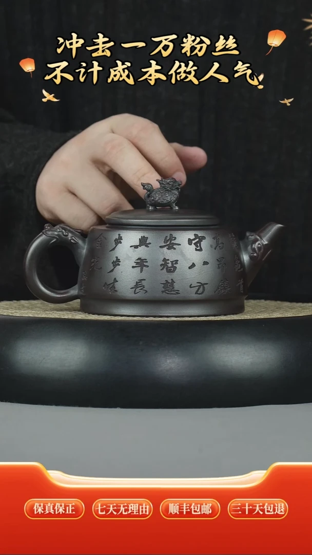 茶壶紫砂宜兴全手工原矿紫砂壶乌金铁极星龙龟壶
